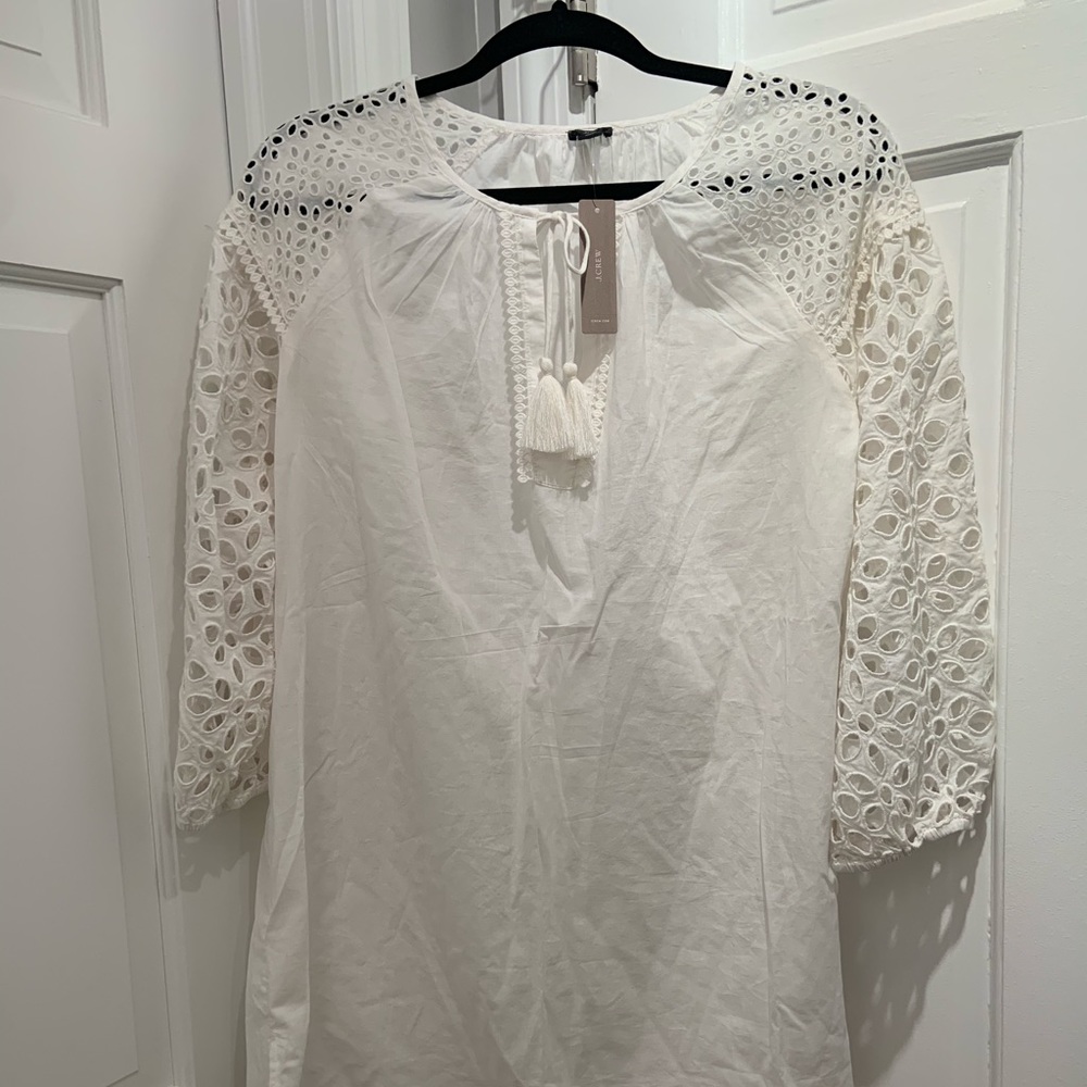 J Crew white cover up with tassels